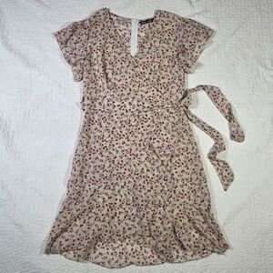 Shein Floral Print Flutter Sleeve Faux Wrap Dress